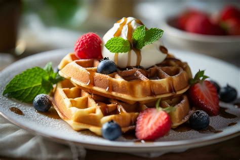 Waffles with ice cream with . 24769363 Stock Photo at Vecteezy