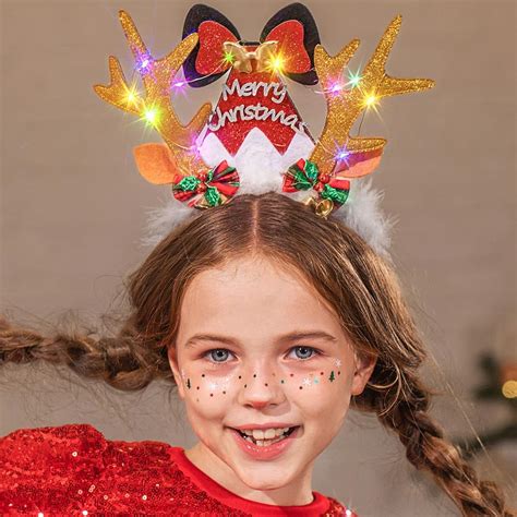 Brinie Reindeer Antler Headband Light Up Christmas Bow Hair