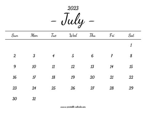 July Calendar 2023 Printable - A Printable Calendar