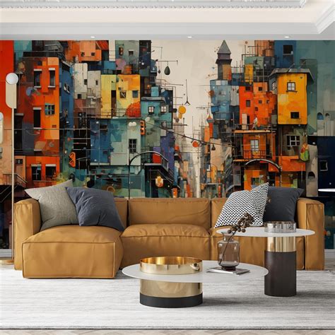 Zeeko Colorful Modern City Wall Murals 3D Peel and Stick 148" W x 98" H ...