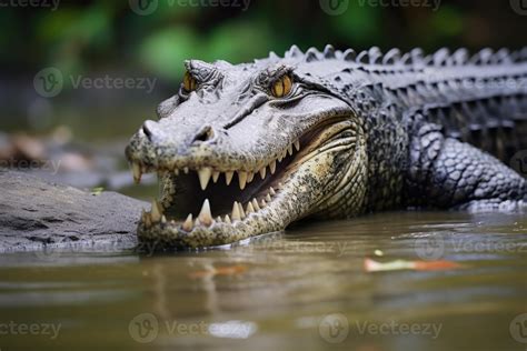 Ai Generated Portrait Of A Saltwater Crocodile In Daintree Rainforest