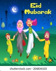 Happy Muslim Family Celebrating Eid Vector Stock Vector (Royalty Free ...