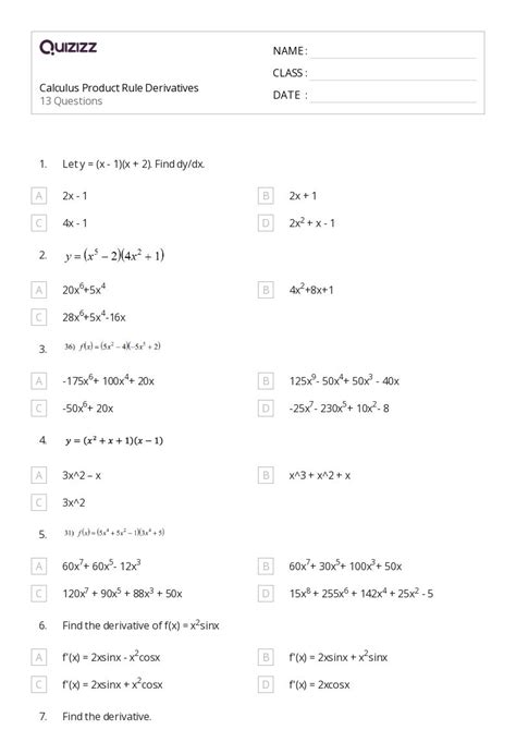 Product Rule Worksheets For Th Class On Quizizz Free Printable