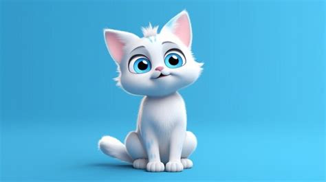 Premium Photo A Cartoon Cat With Blue Eyes Sits On A Blue Background 3d Illustration Generative Ai