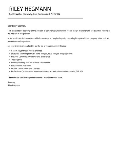 Commercial Underwriter Cover Letter Velvet Jobs