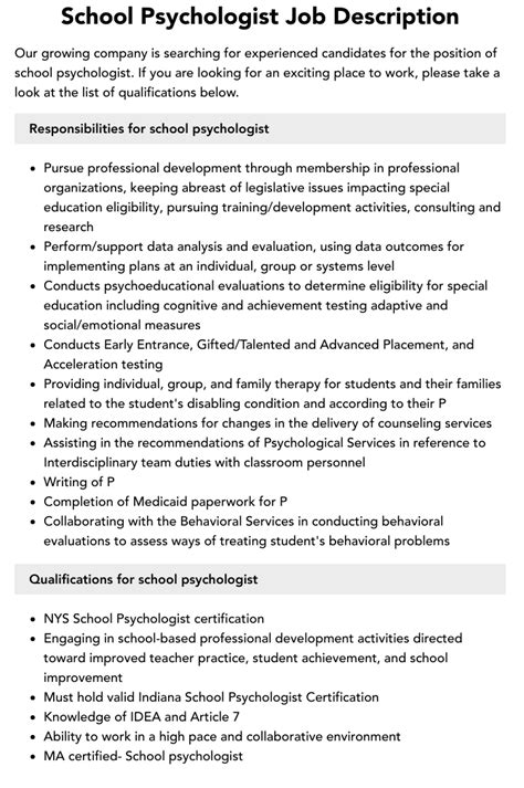 School Psychologist Job Description Velvet Jobs