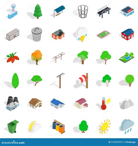 Park Landscape Icons Set Isometric Style Stock Vector Illustration