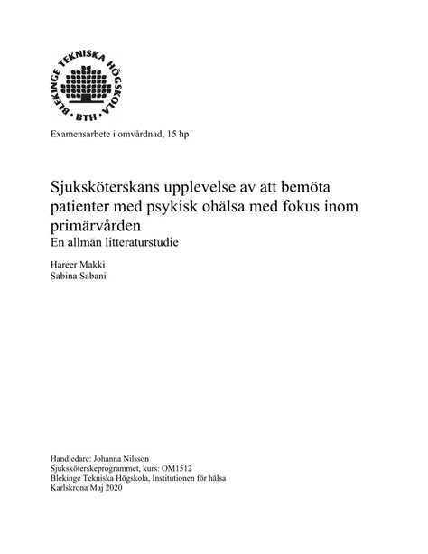 PDF Sjuksköterskans upplevelse av att bemöta patienter med DOKUMEN TIPS