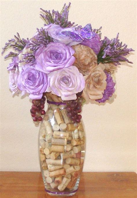 Wine Themed Centerpieces Wine Cork Decor Home Decor Floral Table Top Decor Purple Floral