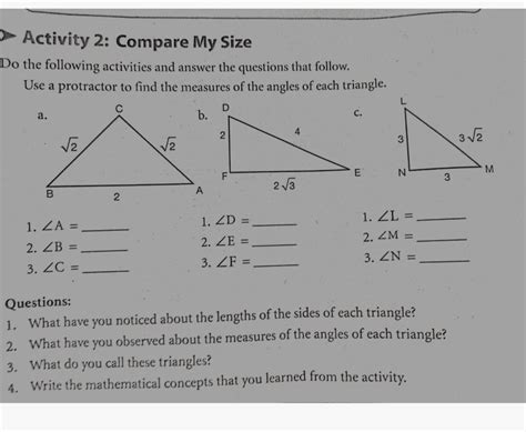 Solved Activity Compare My Size Do The Following Activities And