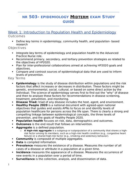 NR 503 Study Guide Midterm NR 503 EPIDEMIOLOGY MIDTERM EXAM STUDY