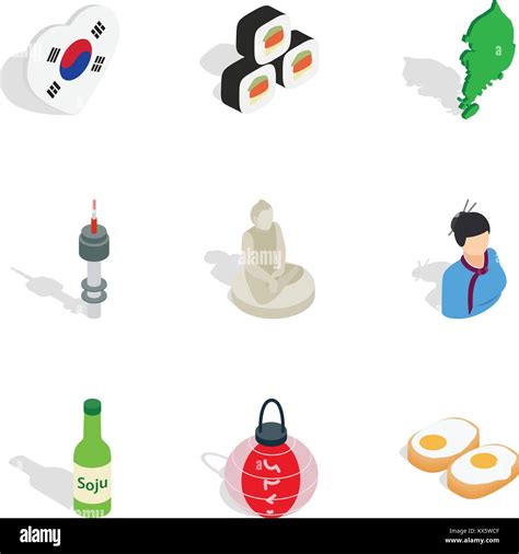 Los Iconos De Elementos Culturales De Corea Del Sur Imagen Vector De