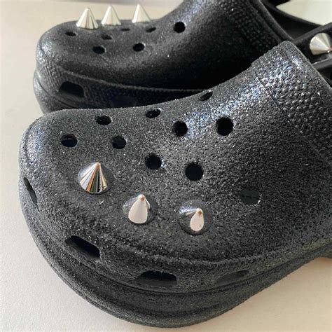 Crocs Classic Bae Clog Glitter Black Silver Stud Plat… - Gem