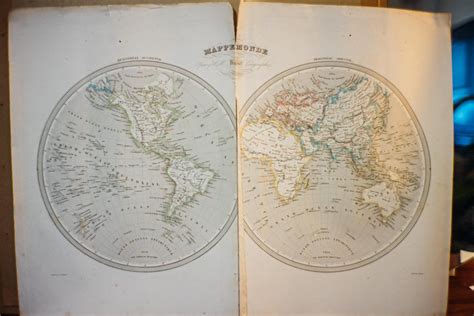 Proantic Gravure Ancienne De Grenier 1840 Mappemonde De Dufour