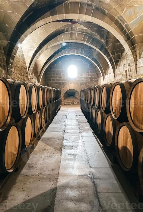 AI Generated Wine Barrels Stacked In The Old Cellar Of The Winery