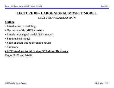 PDF LECTURE 09 LARGE SIGNAL MOSFET MODEL LECTURE ORGANIZATION