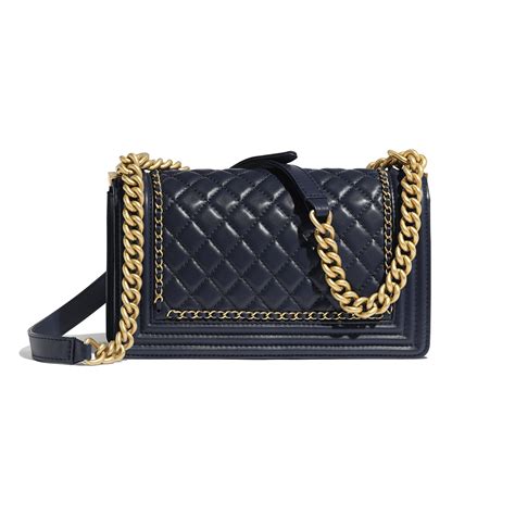 Calfskin And Gold Tone Metal Navy Blue Boy Chanel Handbag Chanel