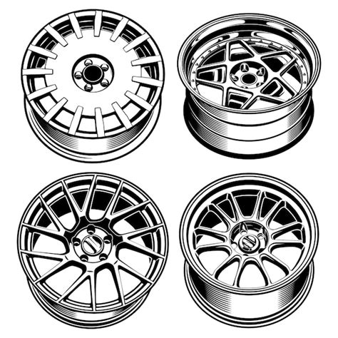 Premium Vector Sets Of Car Wheels Rims Line Art Silhouette