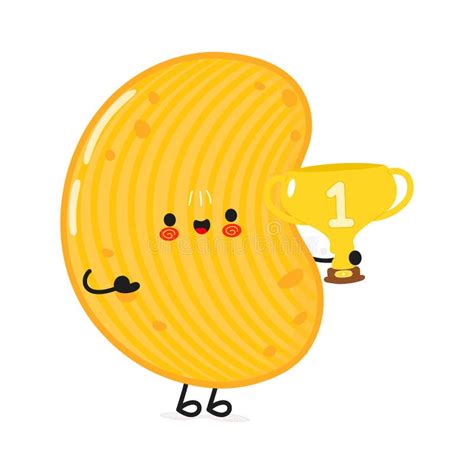 Cute Funny Chips Hold Gold Trophy Cup Vector Hand Drawn Cartoon Kawaii Character Illustration