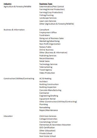 Sample Business Lists In Pdf Ms Word