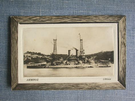 Ww1 Era Postcard Greek Battleship Lemnos Etsy