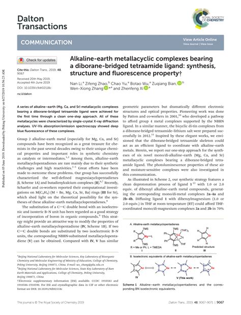 (PDF) Alkaline-Earth Metallacyclic Complexes Bearing Diborane-Bridged Tetraamide Ligand ...