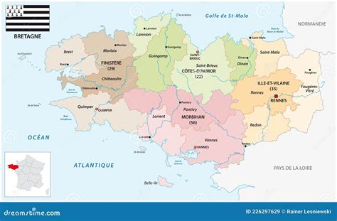 Administrative Vector Map Of The French Region Of Brittany With Flag