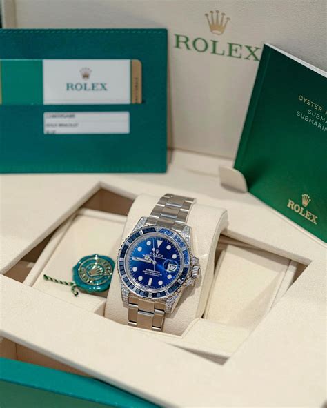 Rolex Submariner Date Sabr K White Gold Diamonds Sapphires