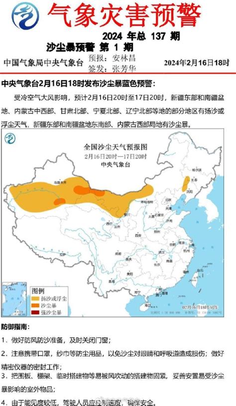 寒潮黄色、大风蓝色、沙尘暴蓝色！中央气象台3预警齐发京报网