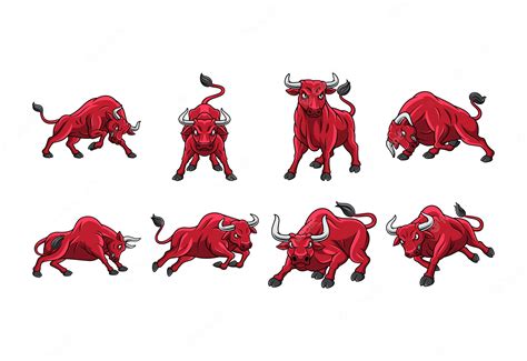 Premium Vector Set Of Cartoon Red Bull Mascot