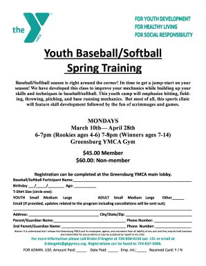 Fillable Online Greensburgymca Youth Baseball Softball Spring Training