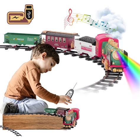 Train Set, Updated Chargeable Remote Control Electric Train Toy for Boys Girls w/ Smokes, Lights ...