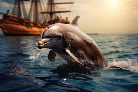 Premium Photo Dolphin Swim In The Blue Sea In A Picturesque Place