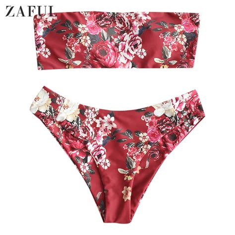 Zaful Estampado Floral Conjunto De Bikini Sexi Para Mujer Sin Tirantes