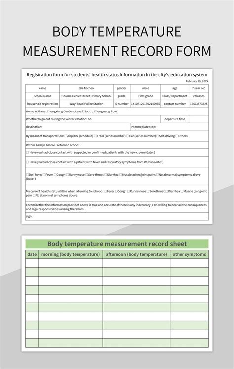 Body Temperature Measurement Record Form Excel Template And Google