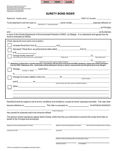 Florida Surety Bond Rider - Fill Out, Sign Online and Download PDF ...