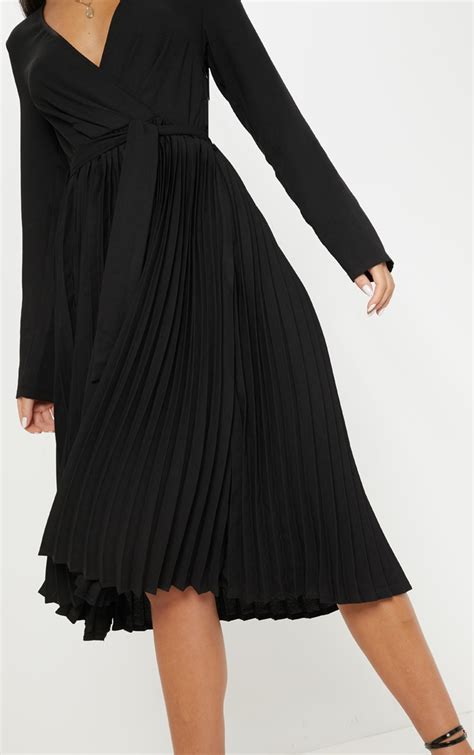 Black Pleated Dress Dresses Prettylittlething