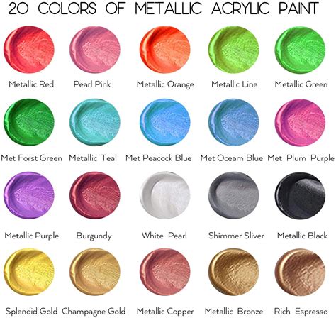 Metallic Acrylic Paint Set of Premium 20 Colors – HissiCo Art