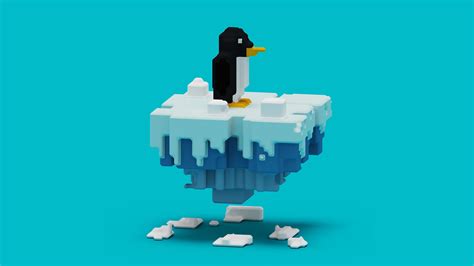 3d Rendering Of Penguin Illustration Using 3d Voxel Art Modelling With