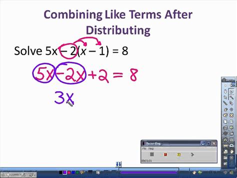 Solving Equations Using The Distributive Property And Combining