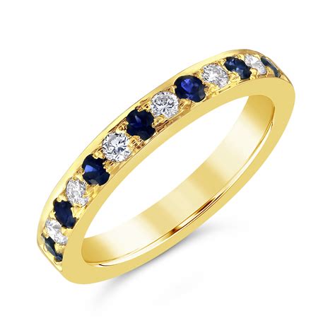 18ct Yellow Gold Grain Set Sapphire Diamond Half Eternity Ring