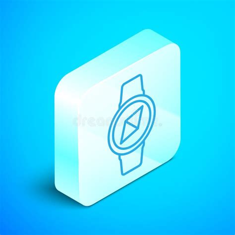 Isometric Line Compass Icon Isolated On Blue Background Windrose