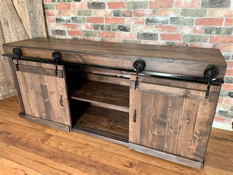 Rustic Tv Stand Barn Doors Media Console Buffet Cabinet Coffee Bar Kitchen Island Farmhouse