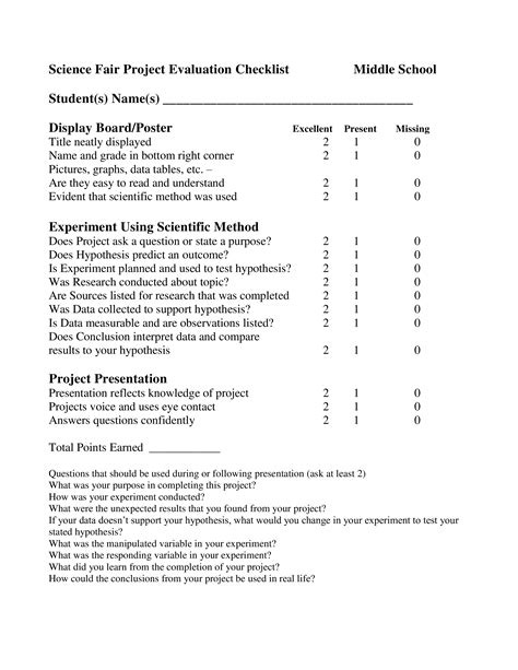 Science Fair Project Evaluation Checklist How To Create A Science