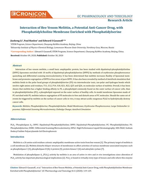 Pdf Article Interaction Of Bee Venom Melittin A Potential Anti