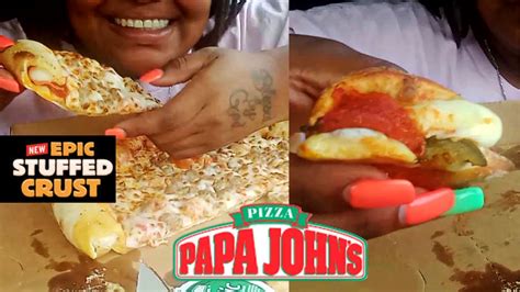 Asmr Papa Johns Epic Pepperoni Stuffed Crust Pizza And Spicy Pepperoni