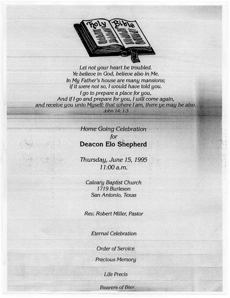 [funeral Program For Deacon Elo Shepherd June 15 1995] Page 1 Of 7 The Portal To Texas History