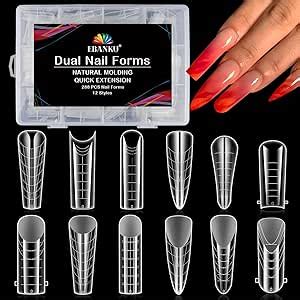 EBANKU 288PCS Clear Dual Nail Forms System Full Cover Nail Mold Tips