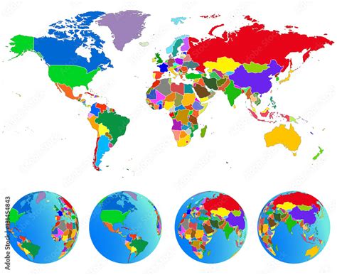 World map, Globes with countries. Planet Earth. Vector Stock Vector ...