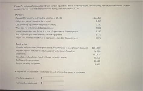 Solved Culver Co Both Purchases And Constructs Various Chegg